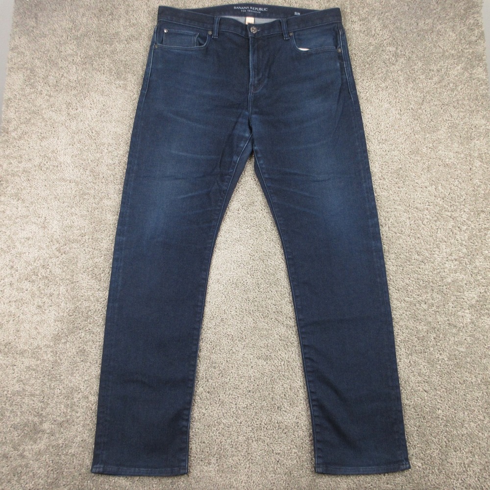 Banana Republic Jeans Mens 36x34 Blue The Traveler Slim Fit Dark Wash Denim Pant